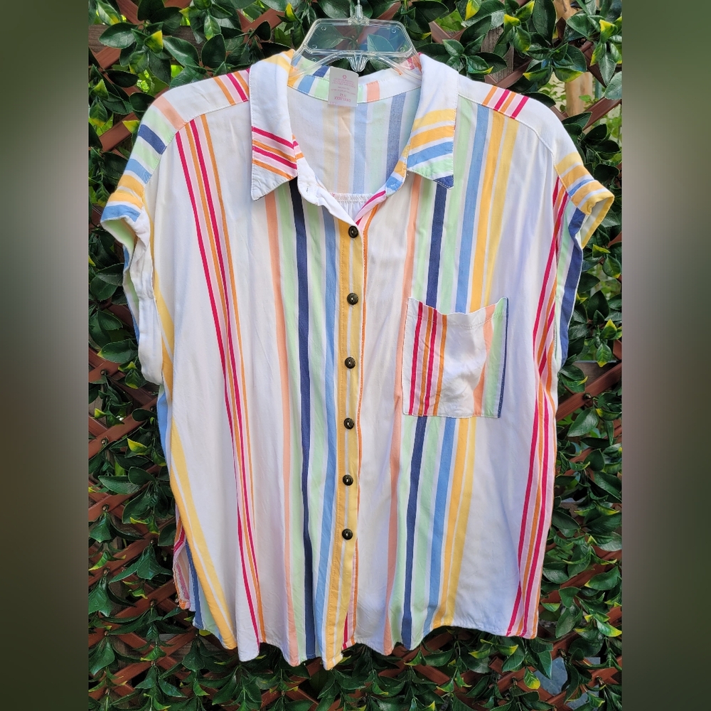No Boundaries Multi Colored Striped Casual Button Down Shirt
